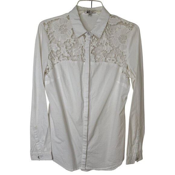 Kut From The Kloth Womens White Lace Yoke Button-Up Shirt Small Cowgirl Western - Picture 1 of 9